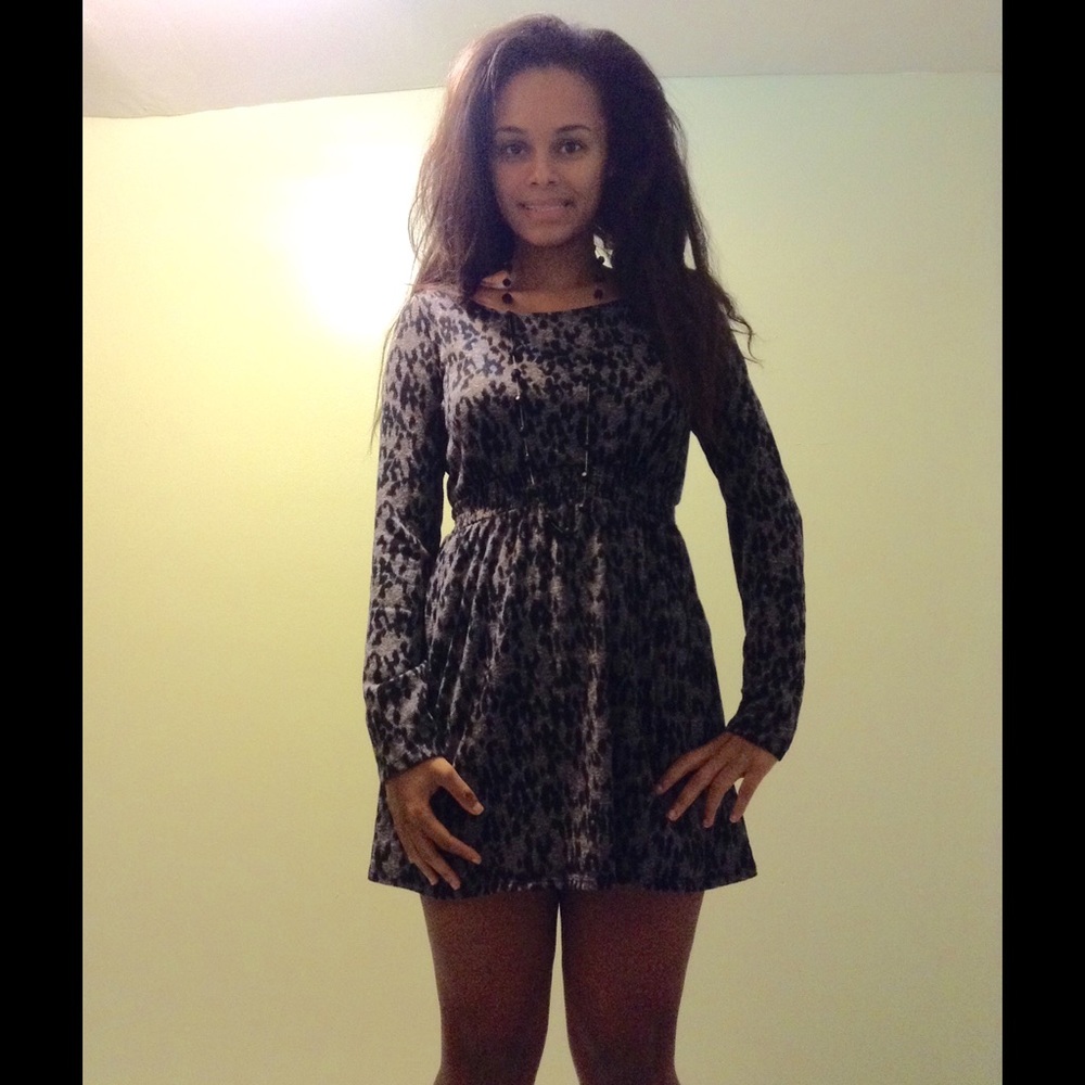 Grey and black cheetah print double bow back dress